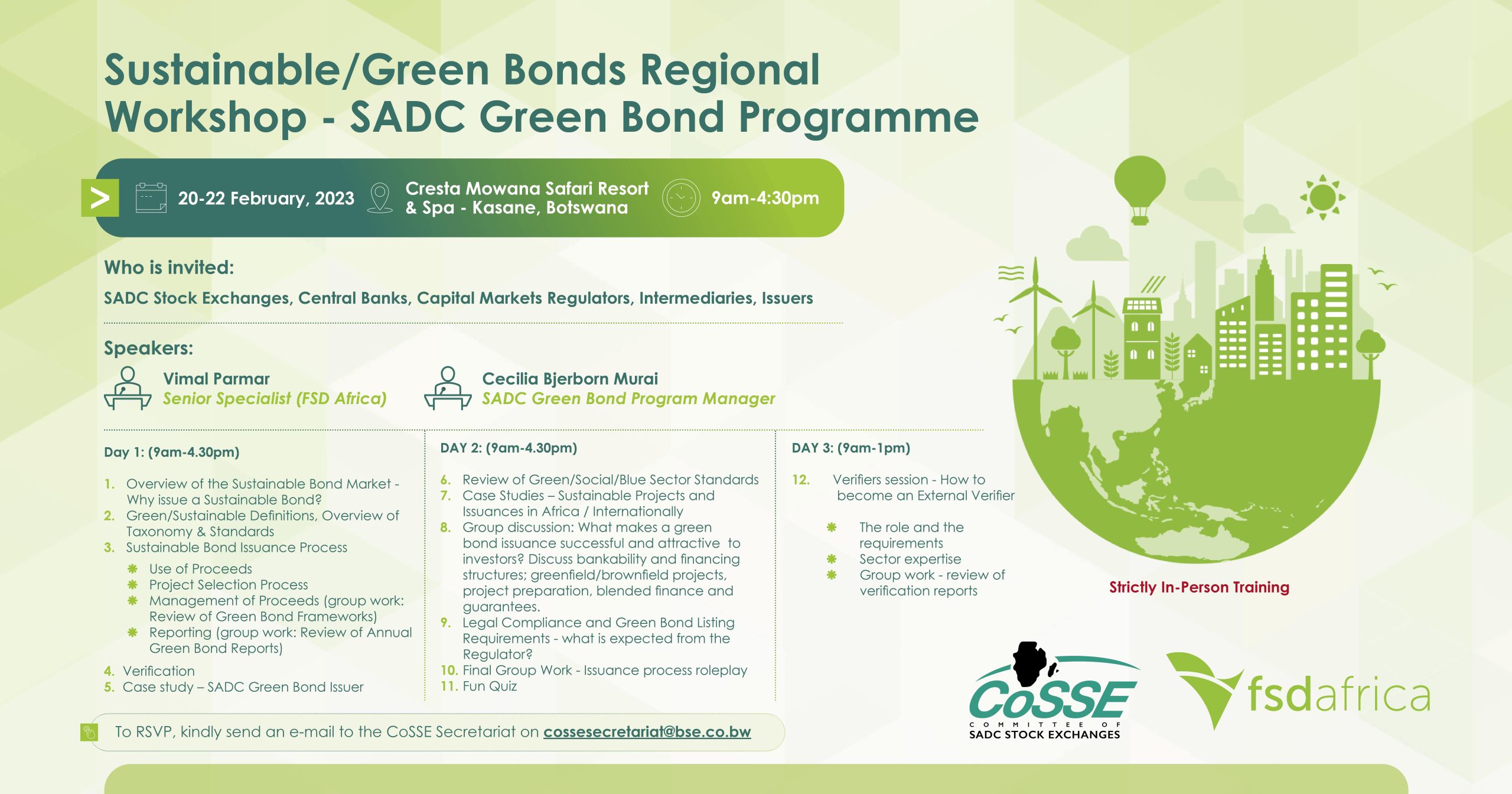 INVITATION TO ATTEND THE SUSTAINABLE/ GREEN BONDS REGIONAL WORKSHOP- SADC GREEN BOND PROGRAMME